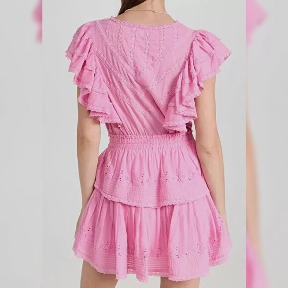 LoveShackFancy Gwen Heritage Mini Dress S 6 Embroidered Cotton Pink Short 42378 - Picture 2 of 6